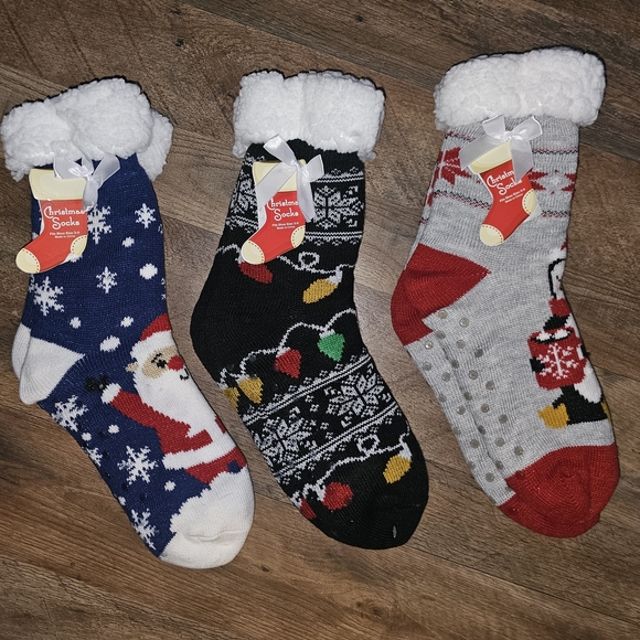Christmas Socks Shoes - Sherpa Lined Holiday Socks - Set Of 3 - NWT